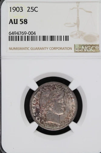 1903 Barber Silver Quarter NGC AU58 Toned *DoubleJCoins* 1900-65