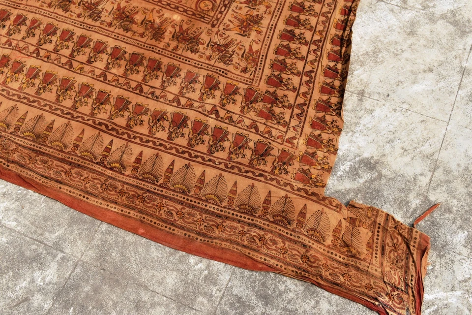 Antiguo arte textil Kalamkari impreso en bloque pintado a mano Mata Ni Pachedi Gujar"3 Foto 3 de 4