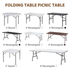 Plastic Folding Table Picnic Camping Table Indoor Outdoor 3/4/6/8 FT Multi Color
