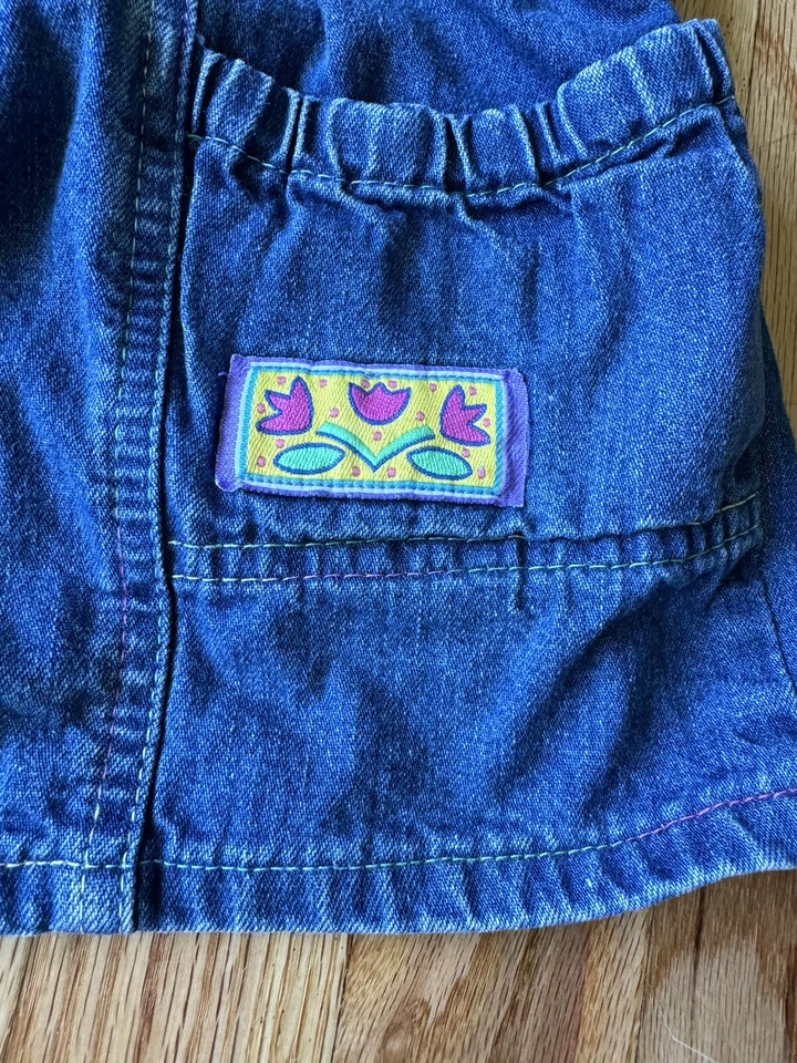 Vintage Oshkosh B'Gosh Vestbak Denim Dress Rainbow Stitching Made USA Size 2 - Image 4 of 4