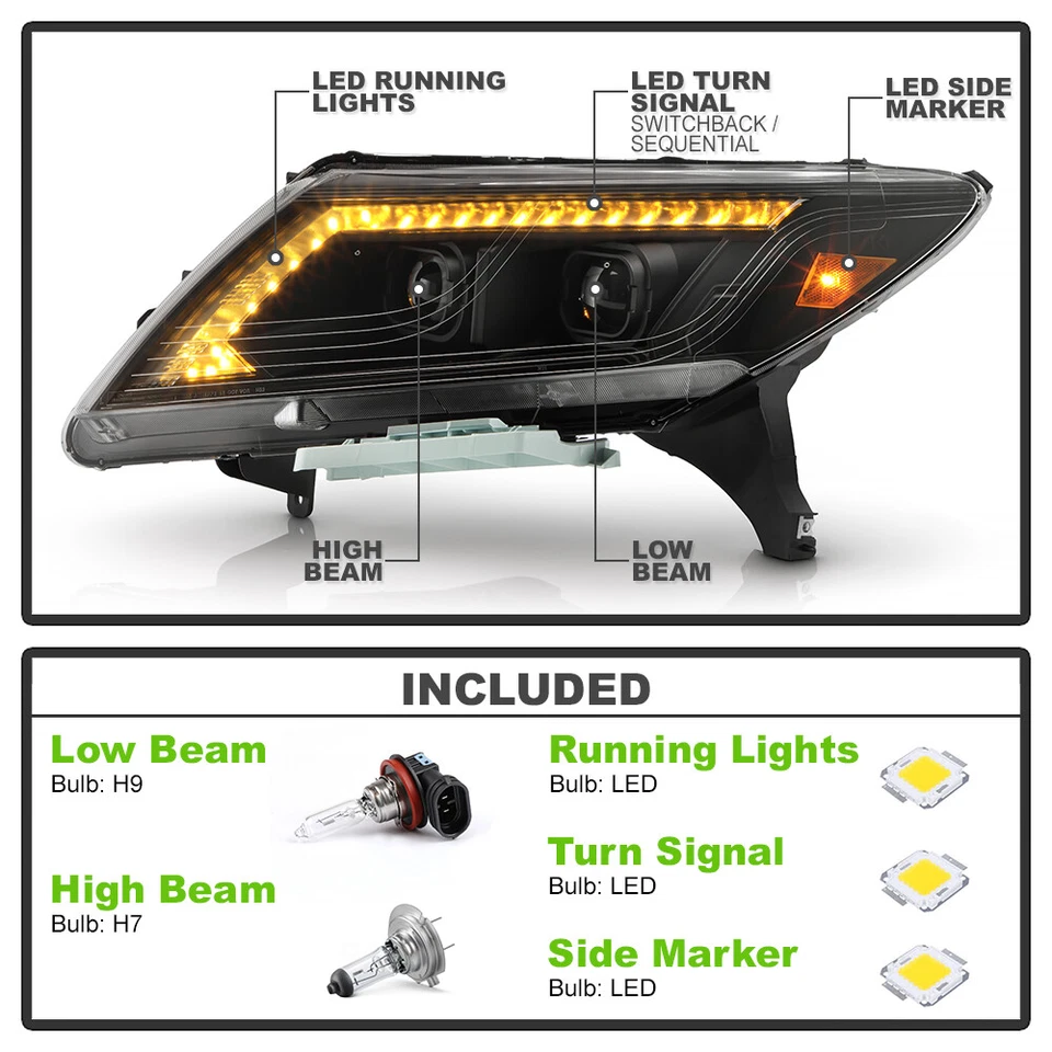For 2013-2016 Nissan Pathfinder Black LED Switchback Signal Projector Headlights - Image 3 of 4