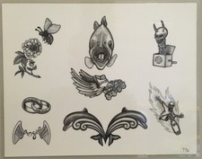 Tattoo Flash Single Sheet Print by Angel Flash Various Designs Skull 11 X 14