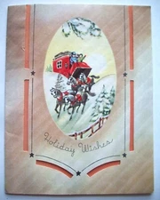 40's Coach ride miles of smile loyal friend Vintage Christmas greeting card *H12