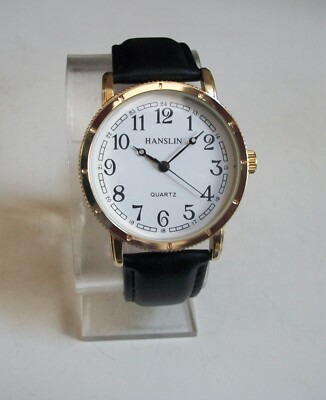 Men's Number Dial Gold Finish Black Leather Band Fashion Dressy Casual  Watch