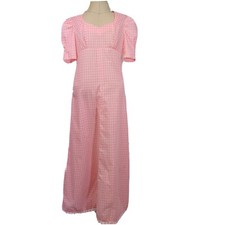 Vtg 70s Pink Gingham Lace Cottagecore Plaid Prairie Bishop Boho Maxi Dress Sz S