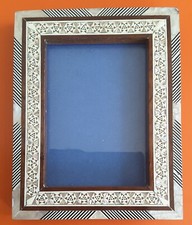 Vintage Inlaid Mosaic Mother Pearl Wooden Photo Frame Marquetry Egypt Handmade