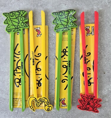 Vtg 4 Pr Lot Romero Britto X Sushi Samba Modern Pop Art Chopsticks FREE US SHIP