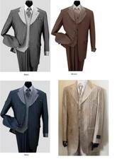 Men's Luxurious Wool Feel High Fashion Stripes Four Button Suit w/ Vest 2911