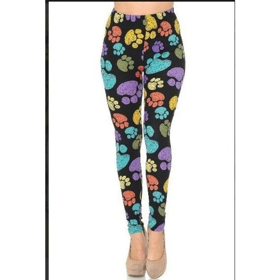 Reg 均码女式猫狗 | 毛皮婴儿爪印花打底裤 | 爪彩虹色 — 第 2/4 张图片