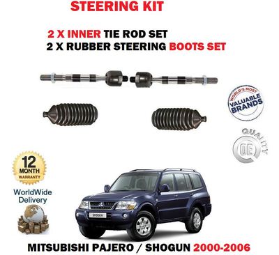 FÜR MITSUBISHI SHOGUN PAJERO 2000-> 2x SPURSTANGENKOPFSTANGE INNEN + GUMMIMANSCHETTEN SET