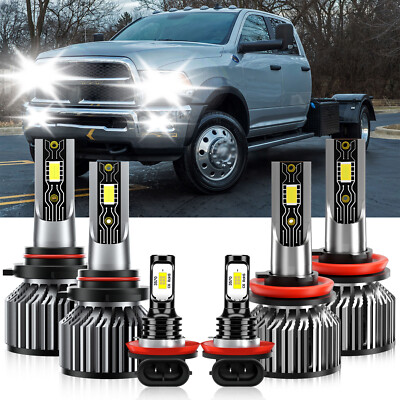 For Ram 5500 2021-2022 6x Combo LED Headlight High/Low Bulb + Fog Lamp 6500K