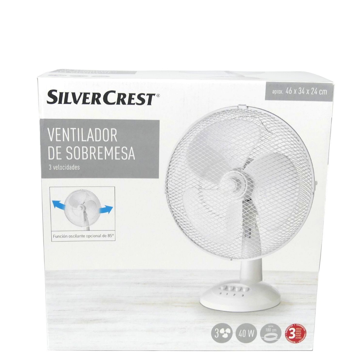 Silver Crest Desk Fan Windmachine Fan Stand Oscillating Air Cooler 