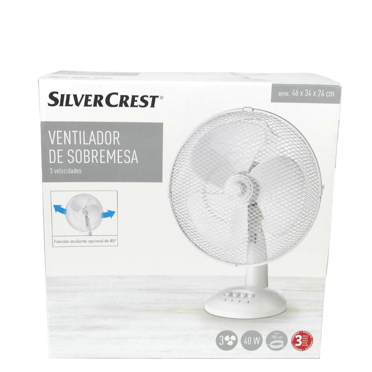 Silver Crest Desk Fan Windmachine Fan Stand Oscillating Air Cooler 