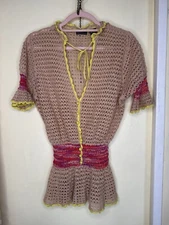 Y2K moda international Boho top Knit Tan Size Large