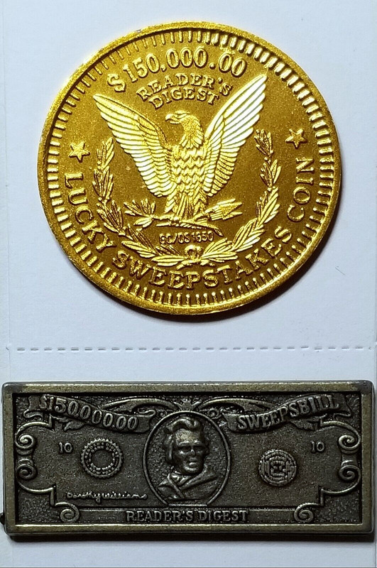 2 Readers Digest $150,000 Advertising Tokens (1-Coin & 1-Sweepsbill)       5080v