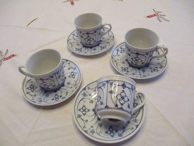 4x  Form Marienbad Ingres Weiss  Indisch Blau Strohblume Kaffeetasse +Untertasse