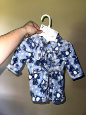 Mon Cheri Baby 0-9M Blue Hooded Fleece Bear Robe Tie Closure 2-Piece Set