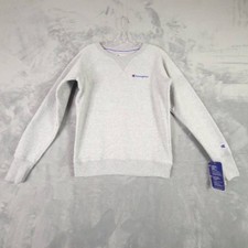 Champion Sweatshirt Womens Gray Heathered Crew Neck Athletic Logo Sweater XS New