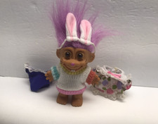 Russ Troll Doll 4" Purple Hair Brown Eyes Pink Nose Whiskers 3 Removable Outfits