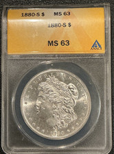 1880 S ANACS MS 63 Morgan Silver Dollar, United States of America Silver $1 Coin