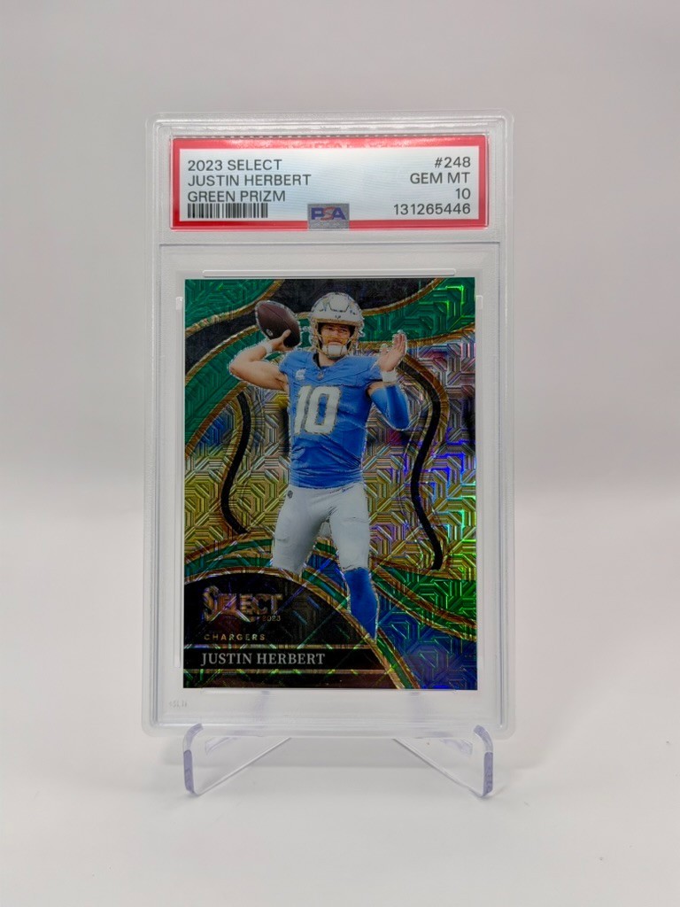 Justin Herbert 2023 Select Club Level Green Prizm /5 PSA 10 GEM MT Chargers #248