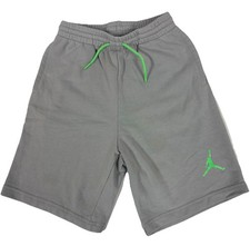 Nike Air Jordan Youth Boy  s L Sweat Shorts Smoke Grey w/Green Jumpman Logo
