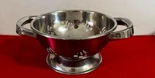 Vintage Stainless Colander Strainer w Handles Magenta Outer Color 6" Diameter