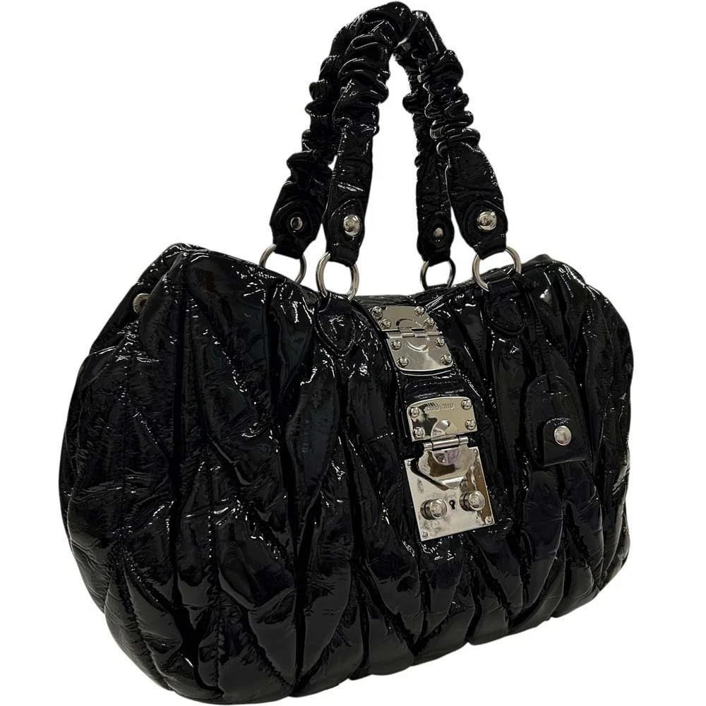 Miu Miu — Miu Miu Enamel Tote Bag Matelass Leather Black Women's KNB1642 #KNB1642