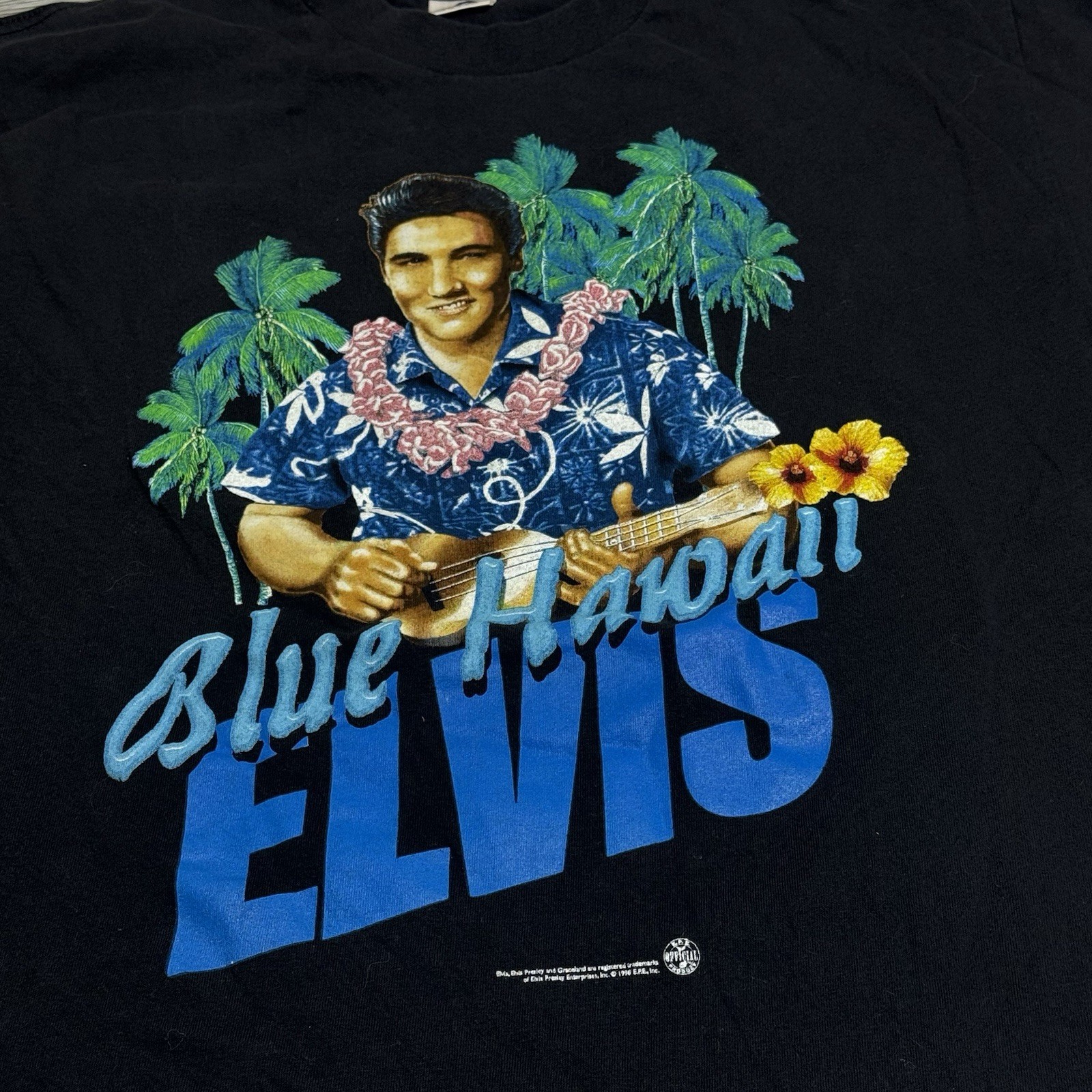 Vintage 90s Black Elvis Presley Blue Hawaii Rock Music T Shirt 1998 Sz Large image 5