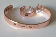 Pure Solid Copper Magnetic Cuff Bracelet  Ring Set - Forever in My Heart
