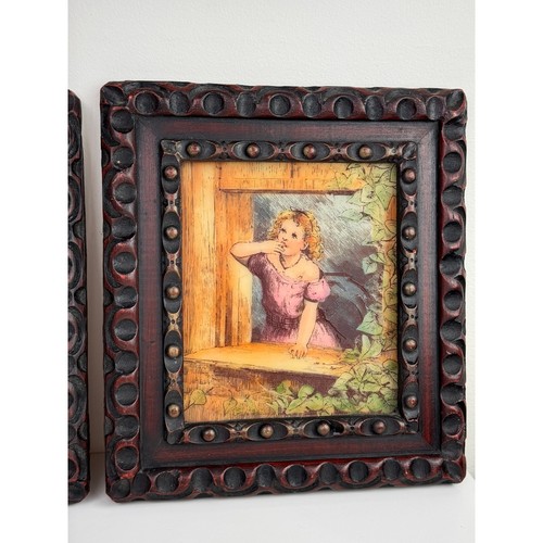 ANTIQUE Wood Frames 2x Darley Artini ETCHING Portrait Artwork Painting Boy Girl - Picture 3 of 11