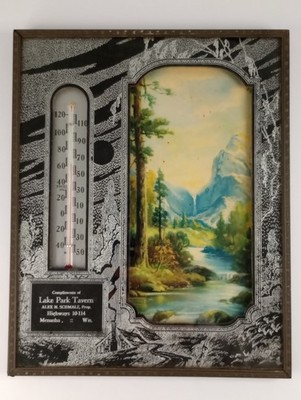 Vintage LAKE PARK TAVERN ADVERTISING THERMOMETER PICTURE FRAMED Schmalz Menasha