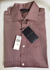 Tommy Hilfiger Dress Shirt Men's M 15.5 32/33 Burgundy Herringbone Slim Fit