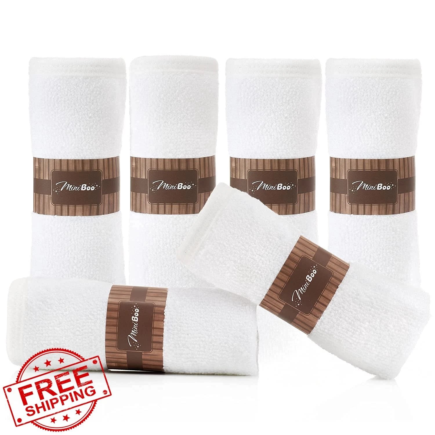 MINIBOO White Bamboo Baby Washcloths 6-Pack Soft Absorbent