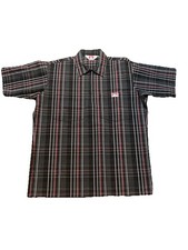 Ben Davis Mens Medium 1/4 Zip Work Shirt Black Red Plaid