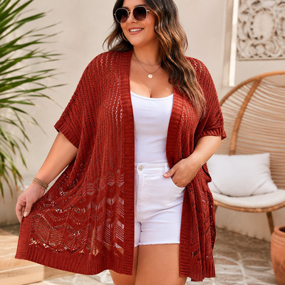 Torrid Plus Size 3X Red Rust Crochet Kimono Cardigan Open Knit Boho Cover Up