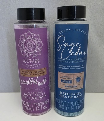 2PK! Crystal Waters  SAGE & CEDAR  and  LAVENDAR  Bath Salts 14oz 
