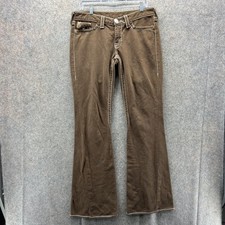 True Religion Joey Jeans Womens 31 Brown Flare Cotton Stitching USA Bootcut Y2K