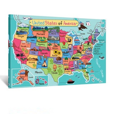 KREATIVE ARTS United States of America USA Kids Map Poster Art Prints Stretch...