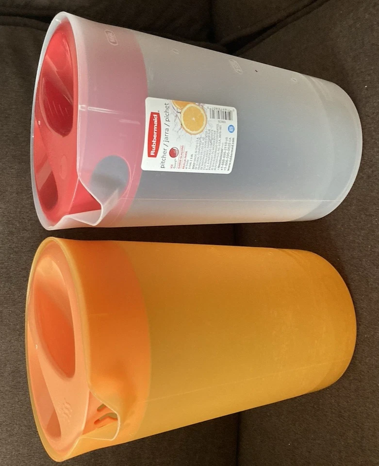 Jarras de plástico Rubbermaid (DOS) - 1 gal. 1 Rojo (Nuevo) 1 Naranja - DE COLECCIÓN Foto 4 de 4