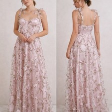 Romantic Fairycore Maxi  Dress XL Pink Floral Sheer Whimsical Prom