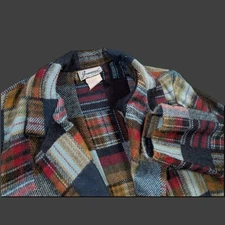 Large Joanna Wool Patchwork Flannel Jacket Vintage Made in USA