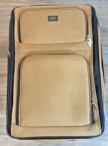 VTG Ralph Lauren Chaps Rolling Check Extendable Suitcase Luggage Tan Brown-EUC