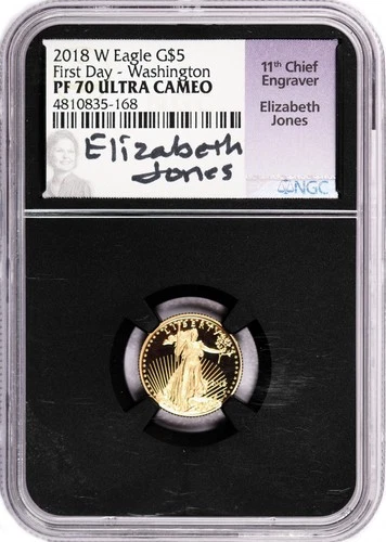 2018 W $5 1/10 oz Proof Gold American Eagle NGC PF70 UC First Day Elizabeth Jone