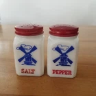 Vintage Hazel Atlas Milk Glass *DUTCH WINDMILL SALT & PEPPER SHAKERS* USA