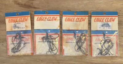 Vintage Wright McGill Eagle Claw Fishing Hooks Size 1/0 Bronze 4 Packs NOS