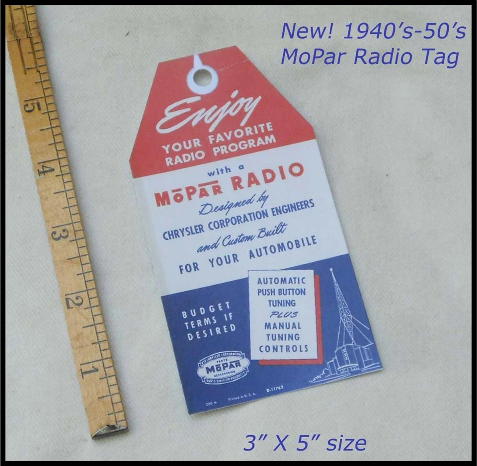 Vintage 1940-1950 Mopar Radio Tag Plymouth Chrysler Dodge Truck Desoto Fargo - Image 2 of 4