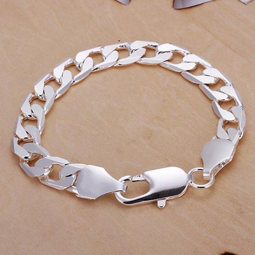 noble boda plata 925 Moda linda mujer hombre cadena sólida pulsera joyería - Imagen 4 de 4
