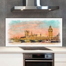 Kitchen Splashback Toughened Glass 140x70 London UK big ben bridge water ship