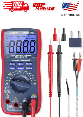 AstroAI TRMS digitale multimeter 6000 tellingen - handmatig en automatisch bereik - meet spanning, stroom, weerstand, continuïteit, capaciteit, frequentie - test diodes
